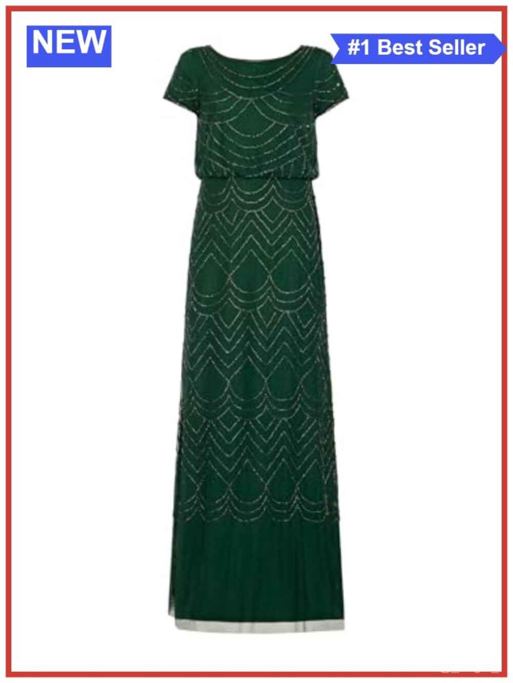 Beaded Blouson Long Formal Dress Short Sleeve Evening Gown
